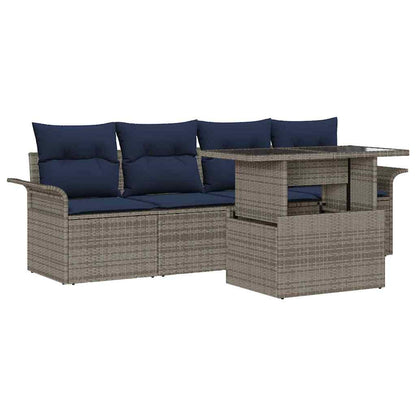 Set Divano da Giardino con cuscino 5 pcs Grigio polyrattan | homemem39