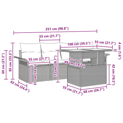 Set Divano da Giardino con cuscino 5 pcs Grigio polyrattan | homemem39