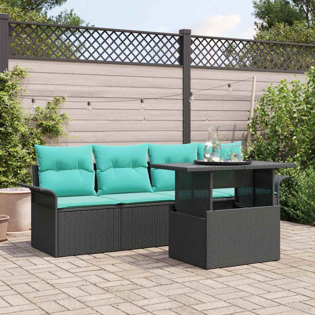 Set Divano da Giardino con cuscino 5 pcs Nero polyrattan | homemem39