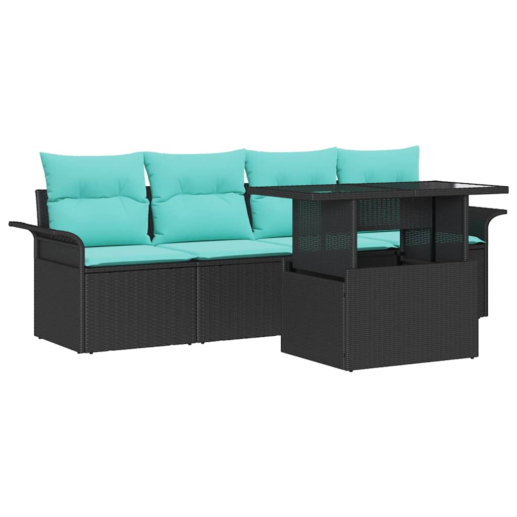 Set Divano da Giardino con cuscino 5 pcs Nero polyrattan | homemem39