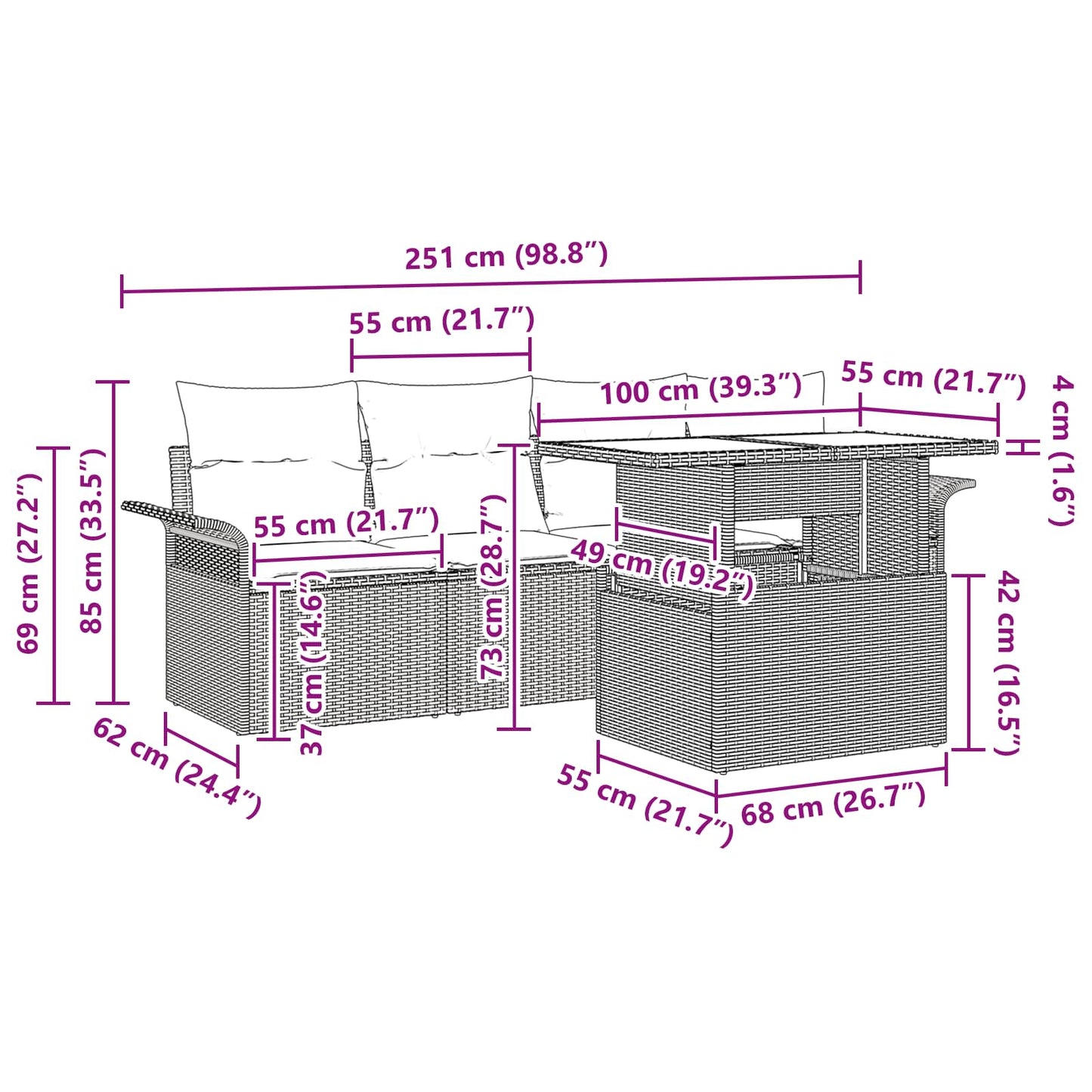 Set Divano da Giardino con cuscino 5 pcs Nero polyrattan | homemem39