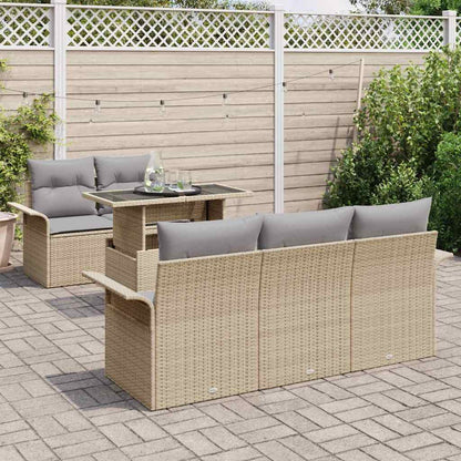 Set Divano da Giardino con cuscino 6 pcs Beige polyrattan | homemem39
