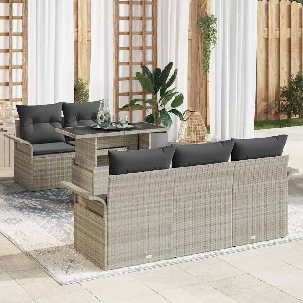 Set Divano da Giardino 6 pcs Grigio chiaro polyrattan | homemem39