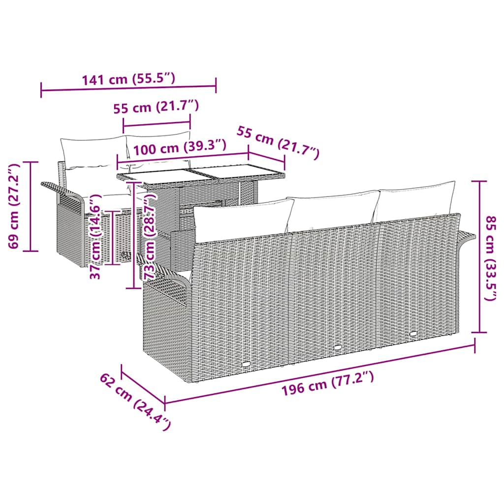 Set Divano da Giardino 6 pcs Grigio chiaro polyrattan | homemem39