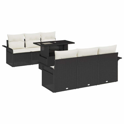 Set Divano da Giardino con cuscino 7 pcs Nero polyrattan | homemem39