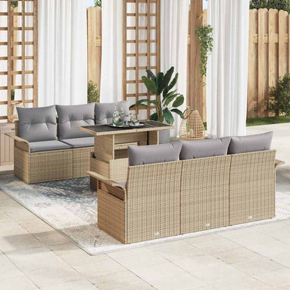 Set Divano da Giardino con cuscino 7 pcs Beige polyrattan | homemem39