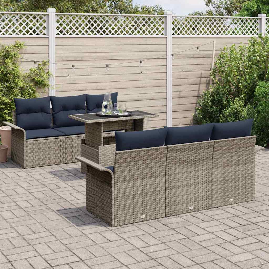 Set Divano da Giardino con cuscino 7 pcs Grigio polyrattan | homemem39