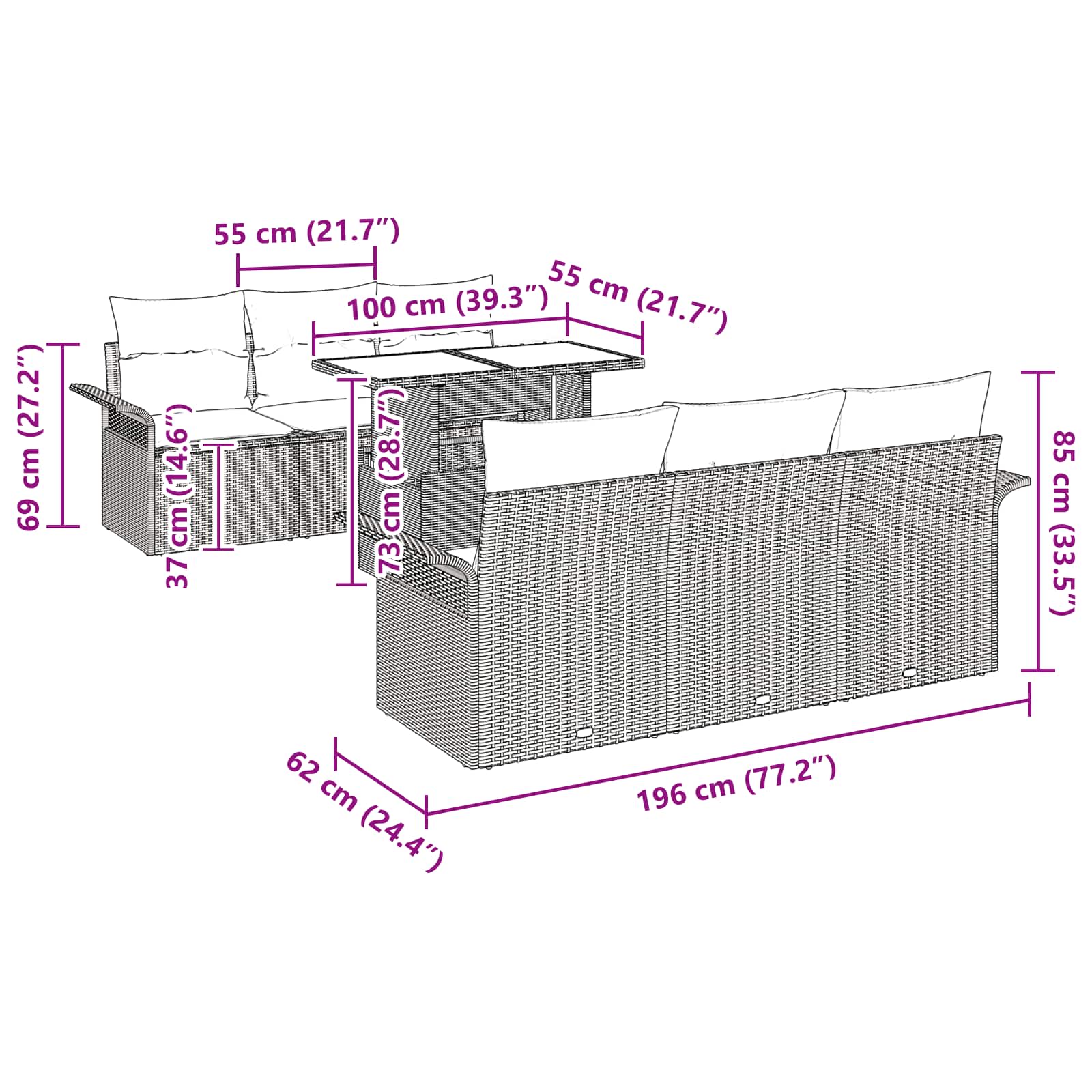 Set Divano da Giardino con cuscino 7 pcs Grigio polyrattan | homemem39