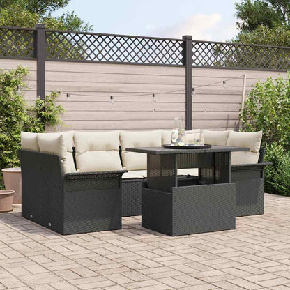 Set Divano da Giardino con cuscino 7 pcs Nero Poly Rattan | homemem39