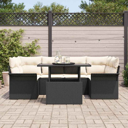 Set Divano da Giardino con cuscino 7 pcs Nero Poly Rattan | homemem39