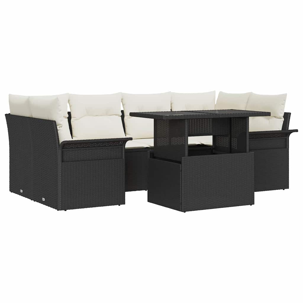 Set Divano da Giardino con cuscino 7 pcs Nero Poly Rattan | homemem39