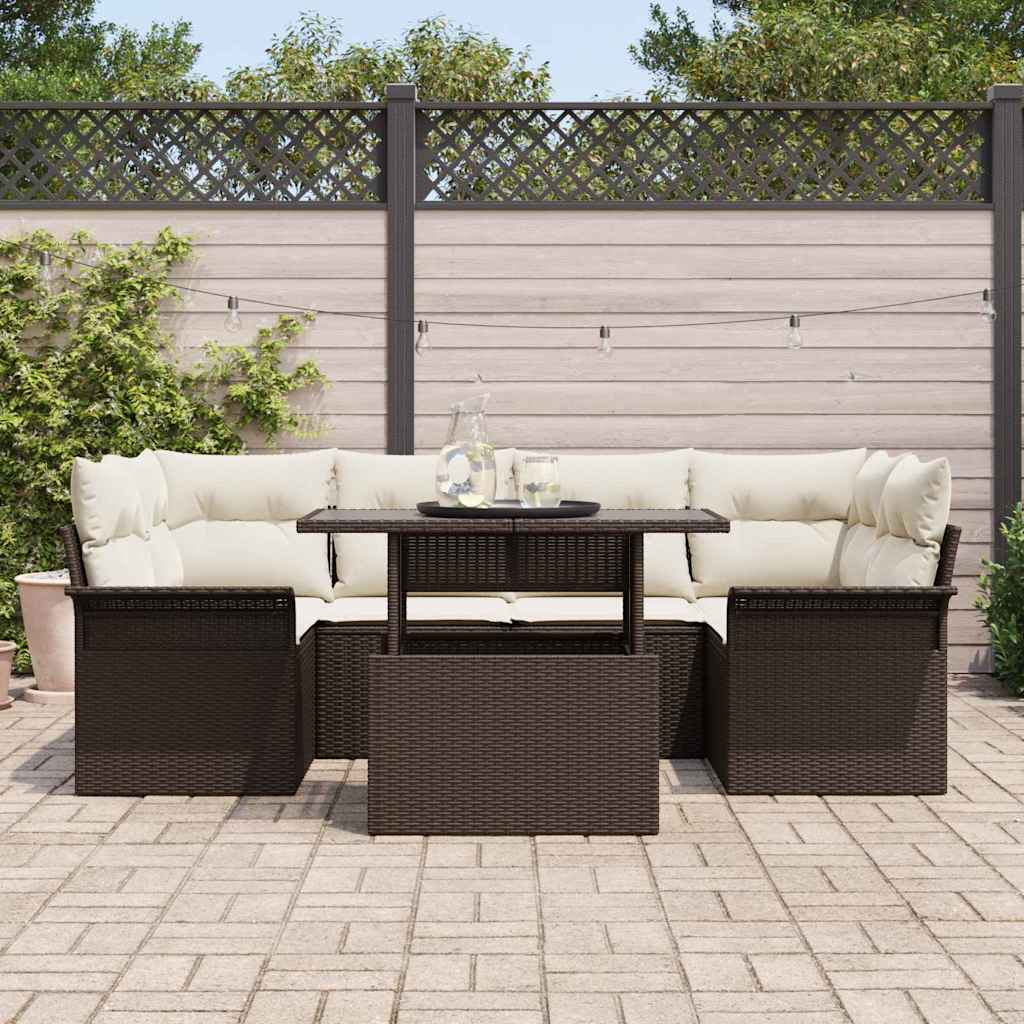 Set Divano da Giardino con cuscino 7 pcs Marrone polyrattan | homemem39