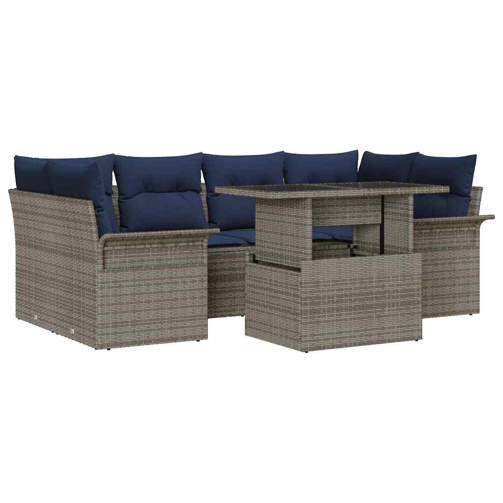 Set Divano da Giardino con cuscino 7 pcs Grigio polyrattan | homemem39