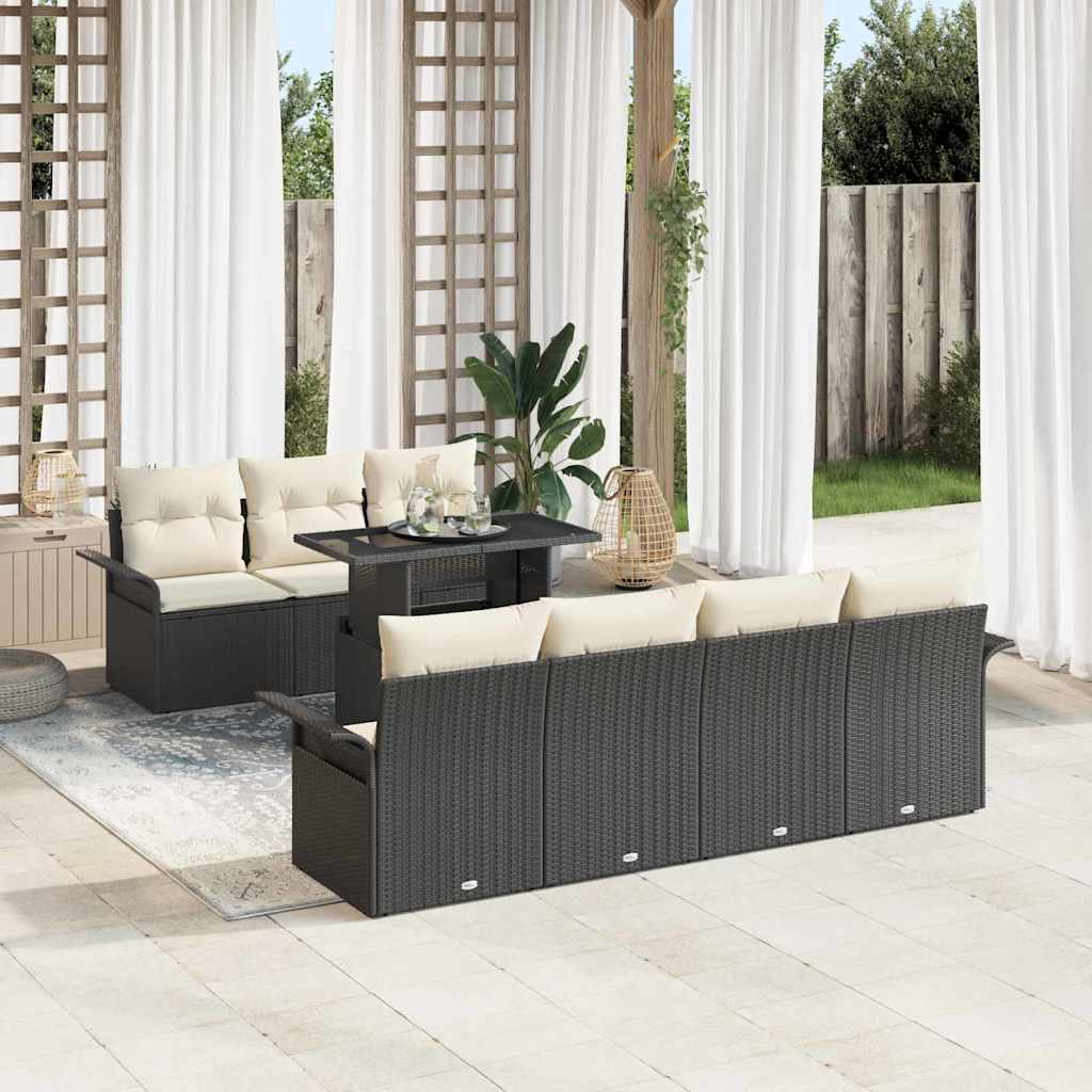 Set Divano da Giardino con cuscino 8 pcs Nero polyrattan | homemem39