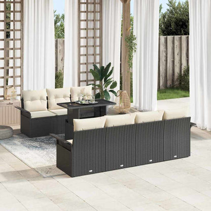 Set Divano da Giardino con cuscino 8 pcs Nero polyrattan | homemem39