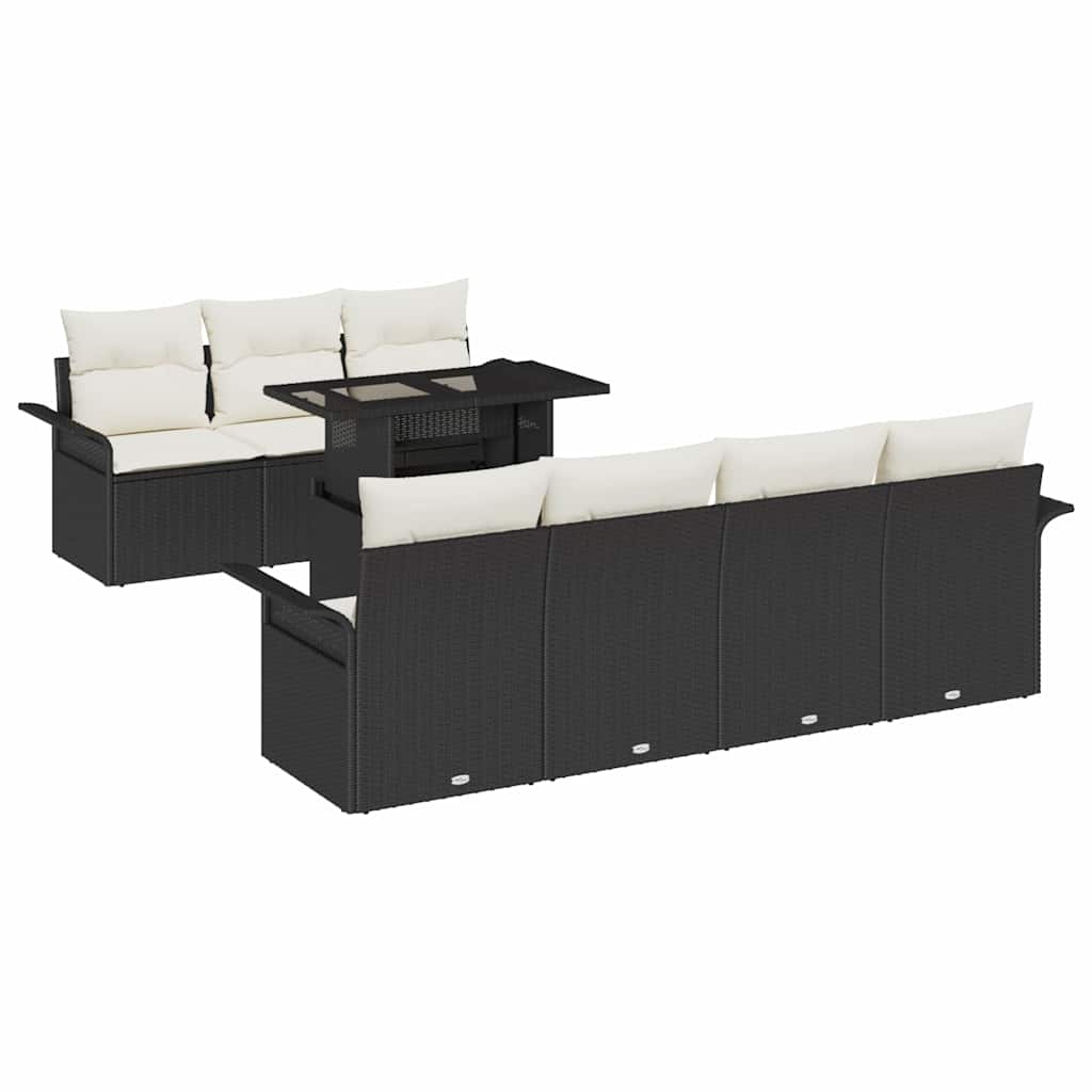 Set Divano da Giardino con cuscino 8 pcs Nero polyrattan | homemem39