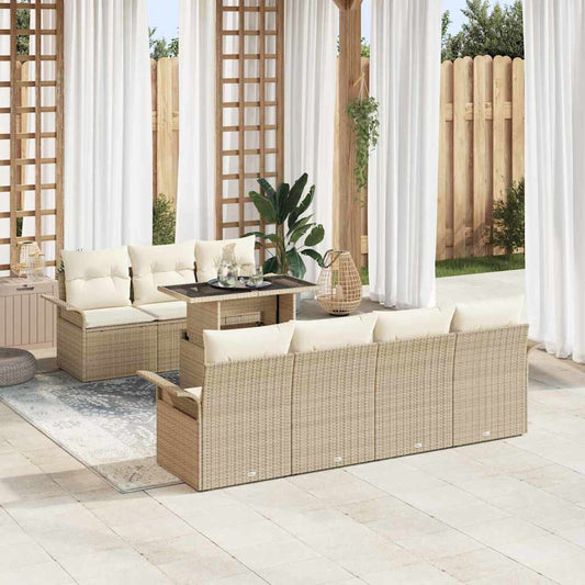 Set Divano da Giardino con cuscino 8 pcs Beige polyrattan