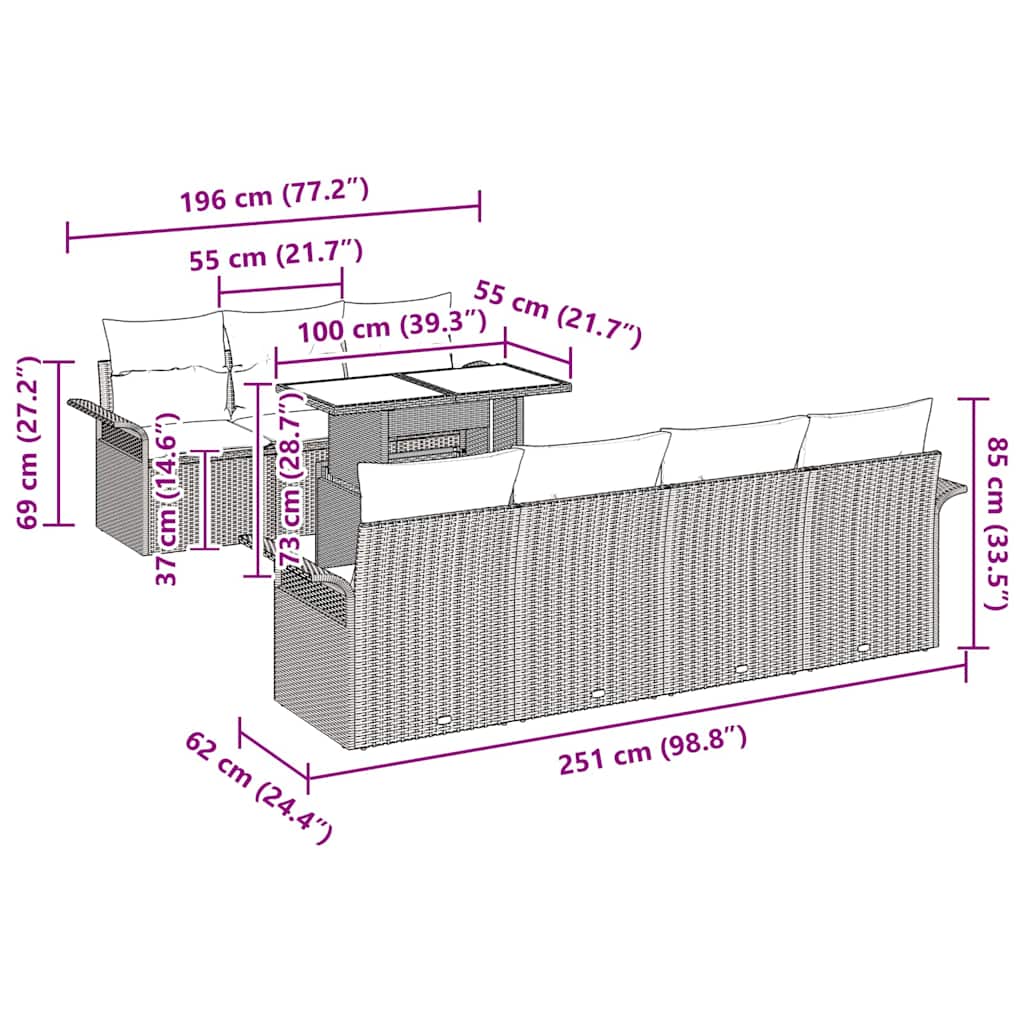 Set Divano da Giardino con cuscino 8 pcs Beige polyrattan