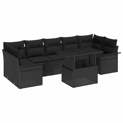 Set Divano da Giardino con cuscino 8 pcs Nero polyrattan | homemem39