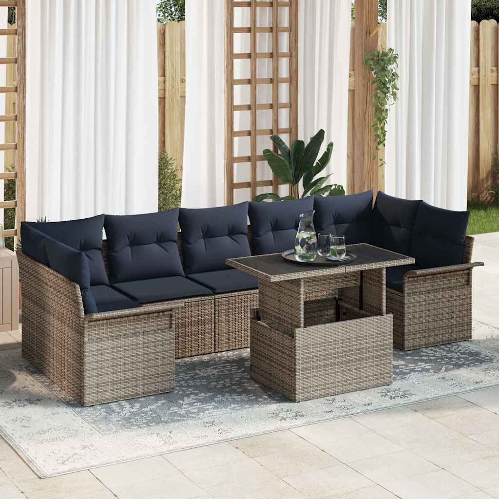 Set Divano da Giardino con cuscino 8 pcs Grigio polyrattan | homemem39