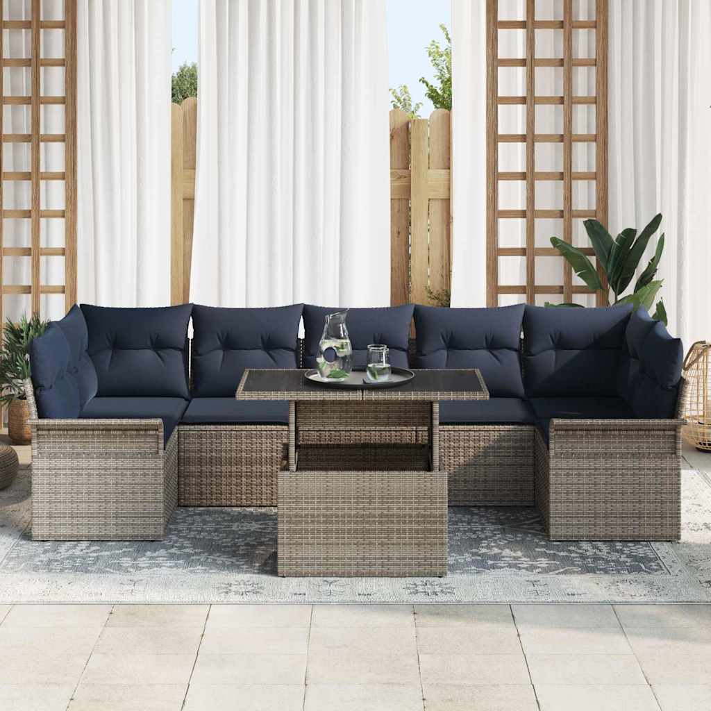 Set Divano da Giardino con cuscino 8 pcs Grigio polyrattan | homemem39