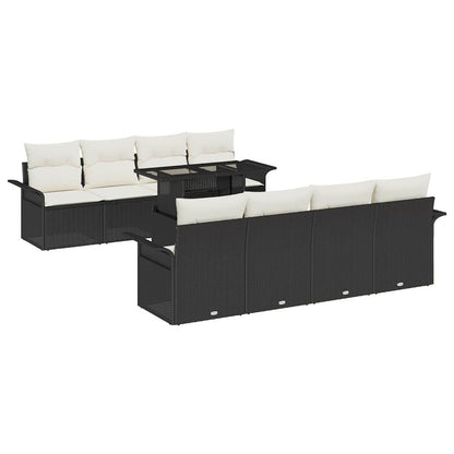 Set Divano da Giardino con cuscino 9 pcs Nero Poly Rattan | homemem39