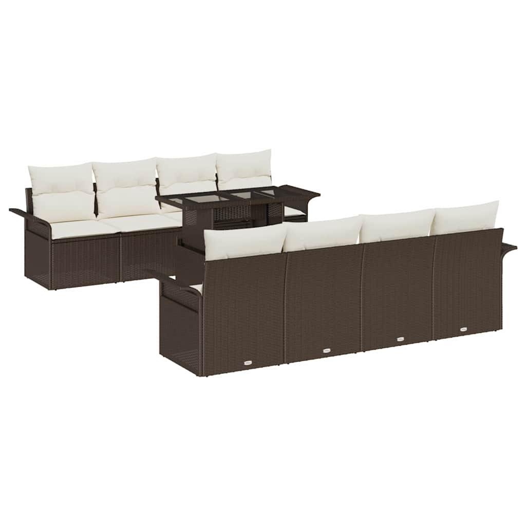 Set Divano da Giardino con cuscino 9 pcs Marrone polyrattan | homemem39