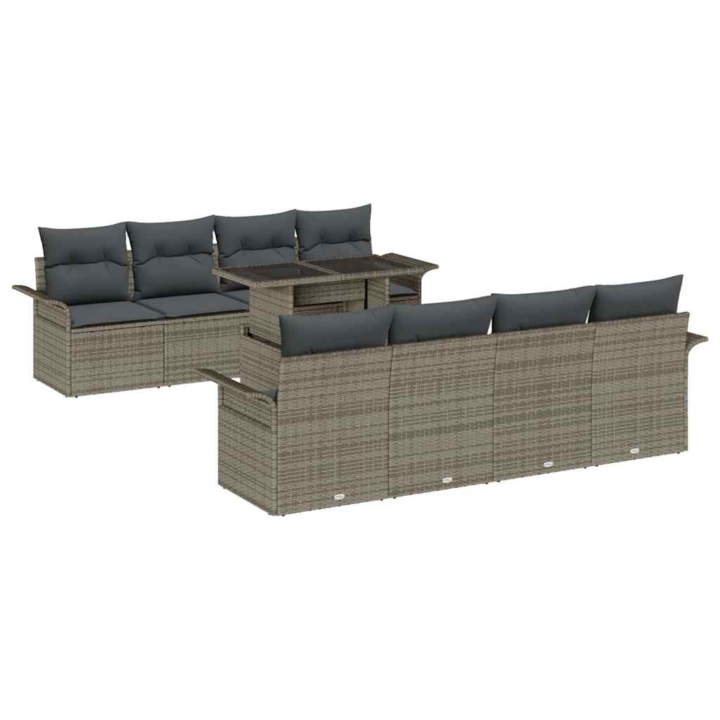 Set Divano da Giardino con cuscino 9 pcs Grigio polyrattan | homemem39