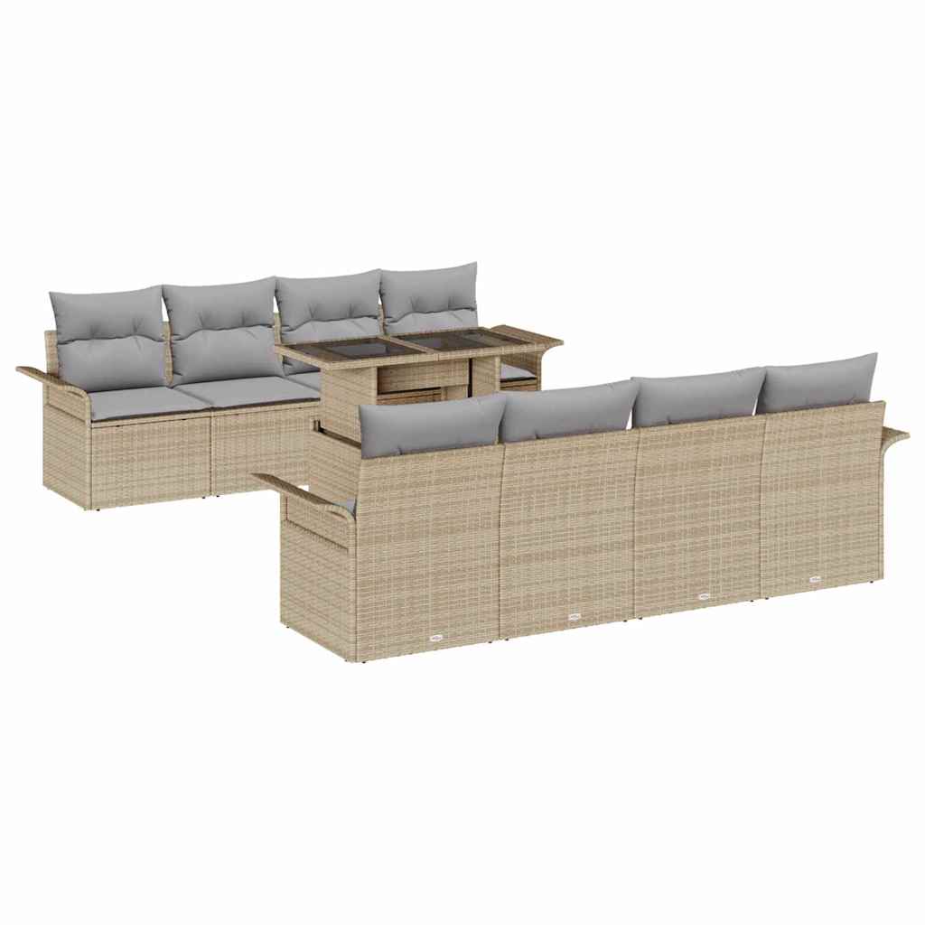 Set Divano da Giardino con cuscino 9 pcs Beige polyrattan | homemem39