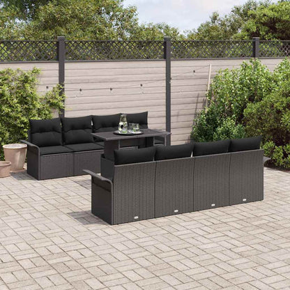 Set Divano da Giardino con cuscino 9 pcs Nero polyrattan | homemem39