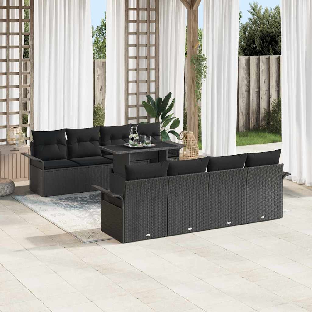 Set Divano da Giardino con cuscino 9 pcs Nero polyrattan | homemem39