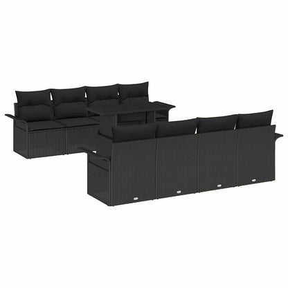 Set Divano da Giardino con cuscino 9 pcs Nero polyrattan | homemem39