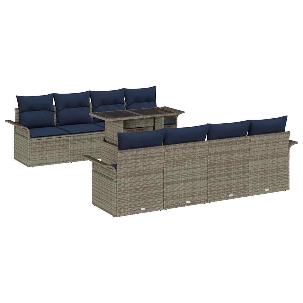 Set Divano da Giardino con cuscino 9 pcs Grigio Poly Rattan | homemem39