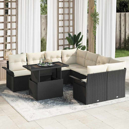 Set Divano da Giardino con cuscino 9 pcs Nero Poly Rattan | homemem39
