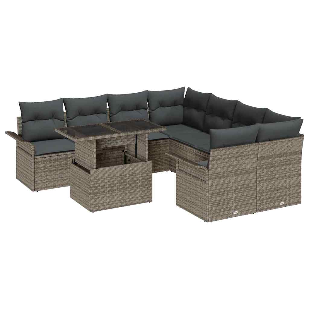 Set Divano da Giardino con cuscino 9 pcs Grigio polyrattan | homemem39