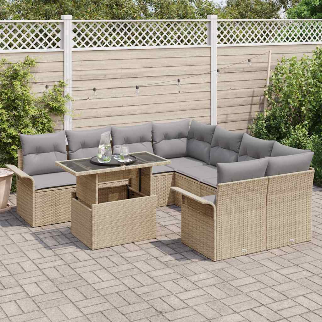 Set Divano da Giardino con cuscino 9 pcs Beige Poly Rattan | homemem39