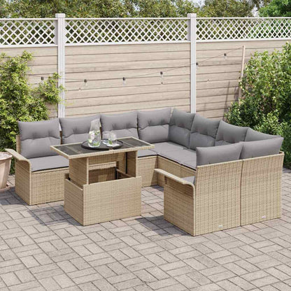Set Divano da Giardino con cuscino 9 pcs Beige Poly Rattan | homemem39