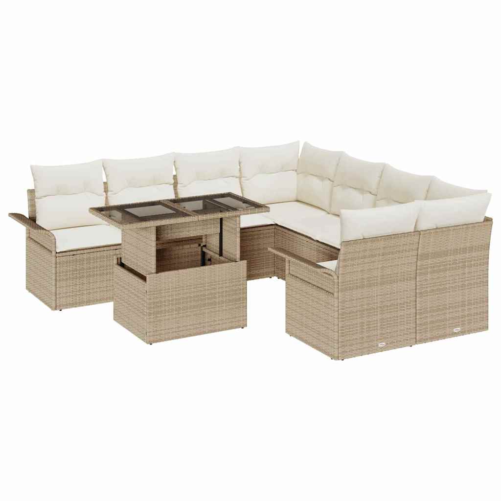 Set Divano da Giardino con cuscino 9 pcs Beige Poly Rattan | homemem39