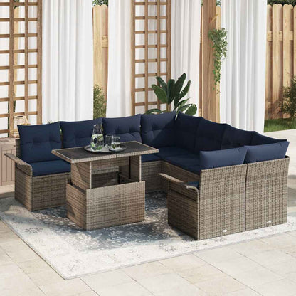 Set Divano da Giardino con cuscino 9 pcs Grigio Poly Rattan | homemem39