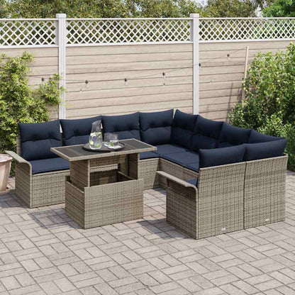 Set Divano da Giardino con cuscino 9 pcs Grigio Poly Rattan | homemem39