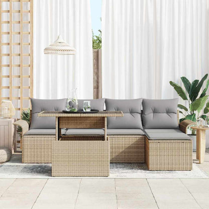 Set Divano da Giardino con cuscino 6 pcs Beige polyrattan | homemem39