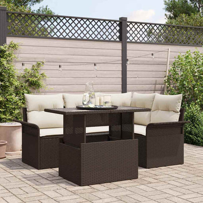 Set Divano da Giardino con cuscino 5 pcs Marrone Poly Rattan | homemem39
