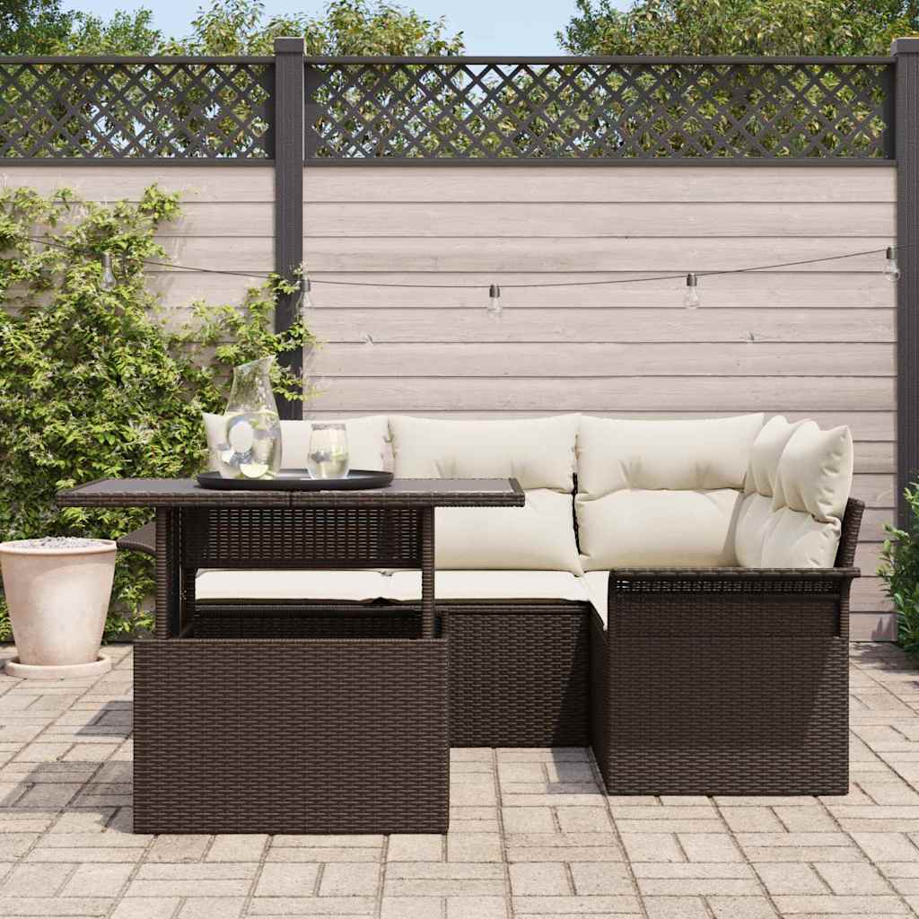 Set Divano da Giardino con cuscino 5 pcs Marrone Poly Rattan | homemem39