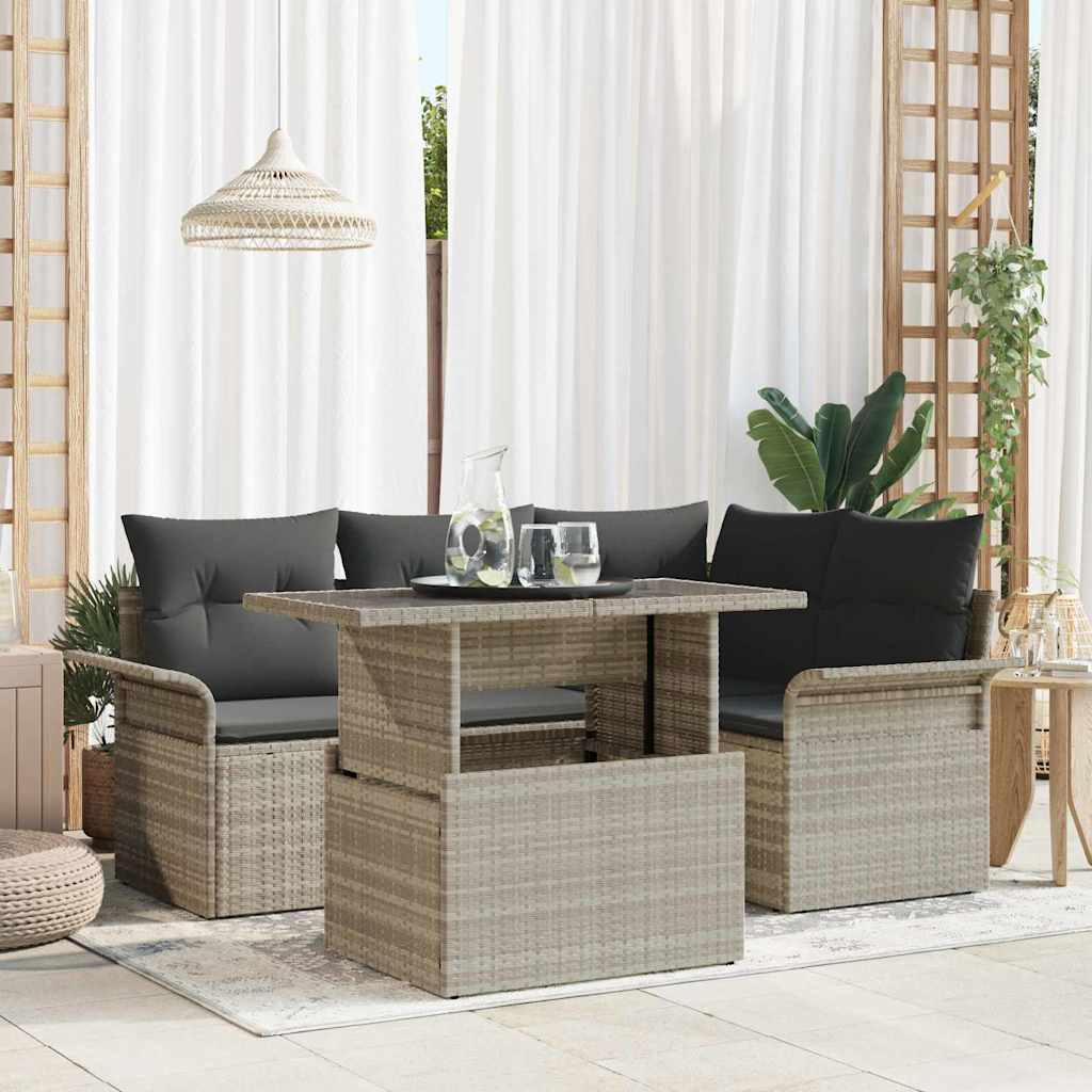 Set Divano da Giardino 5 pcs Grigio chiaro Poly Rattan | homemem39