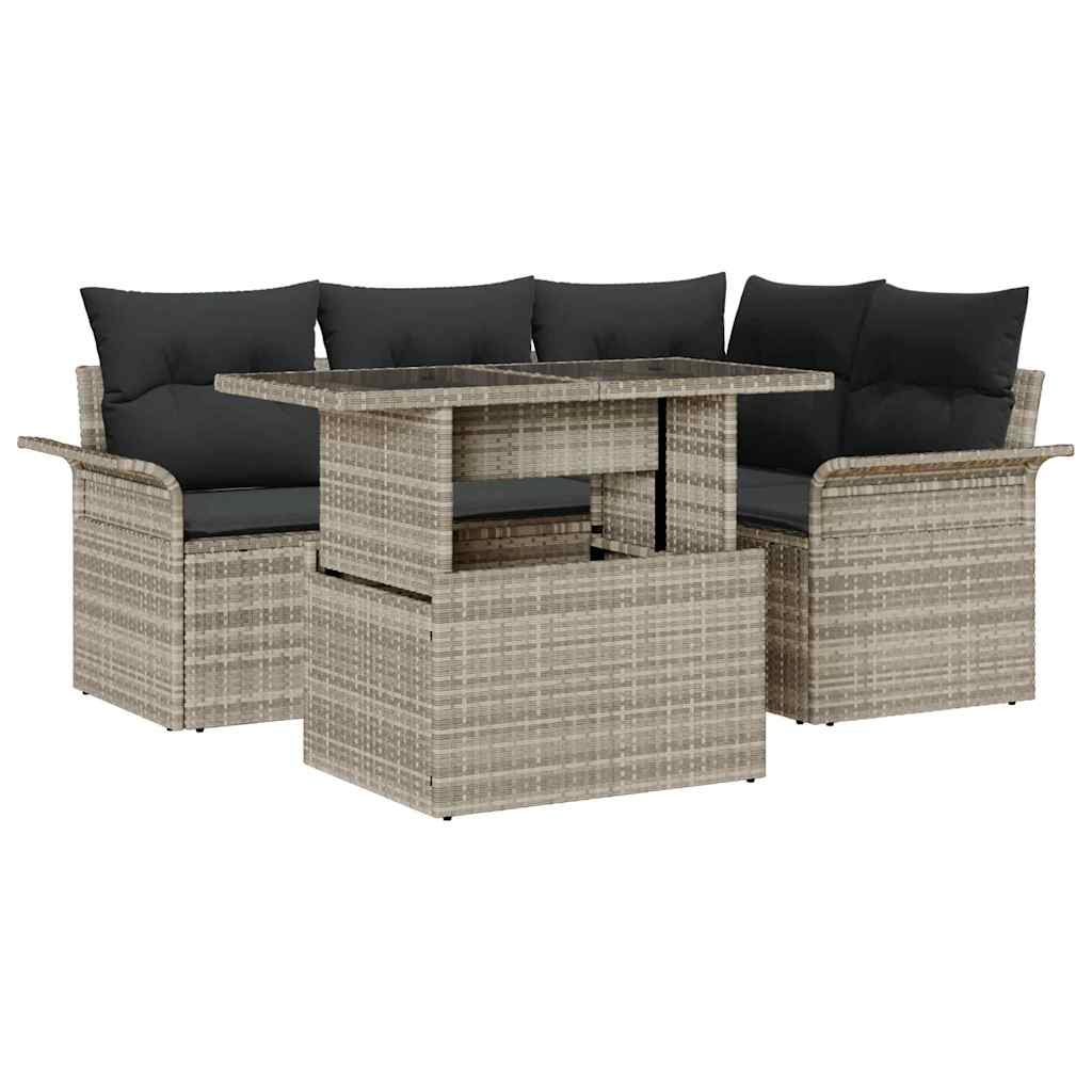 Set Divano da Giardino 5 pcs Grigio chiaro Poly Rattan | homemem39