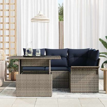 Set Divano da Giardino con cuscino 5 pcs Grigio polyrattan | homemem39