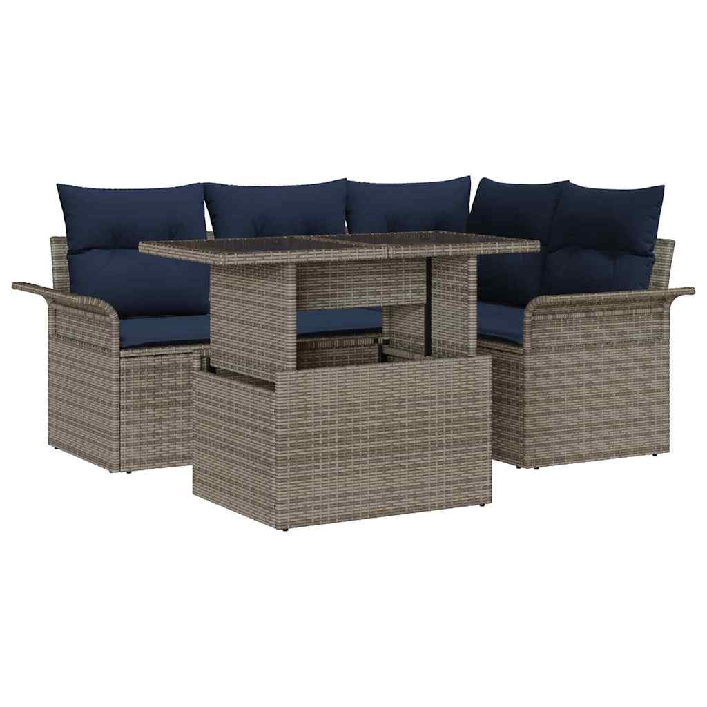 Set Divano da Giardino con cuscino 5 pcs Grigio polyrattan | homemem39