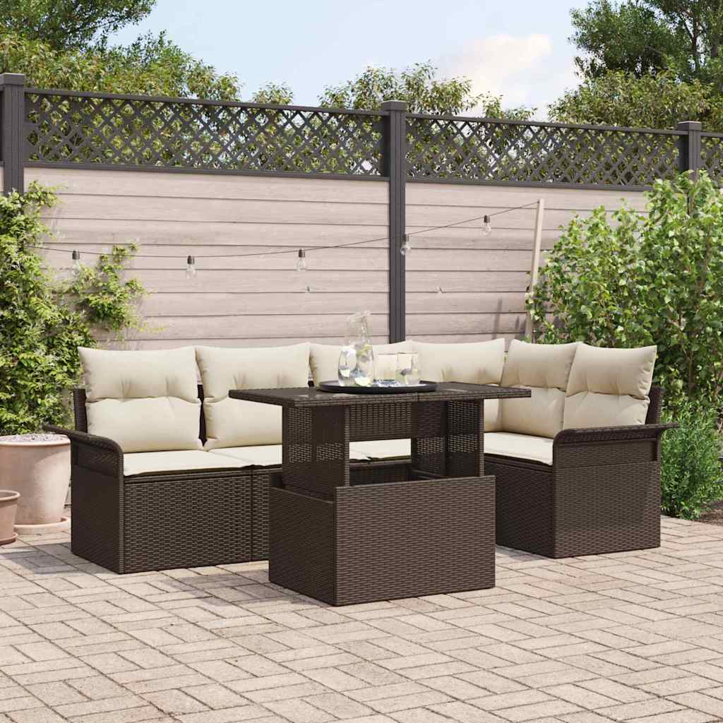 Set Divano da Giardino con cuscino 6 pcs Marrone polyrattan | homemem39