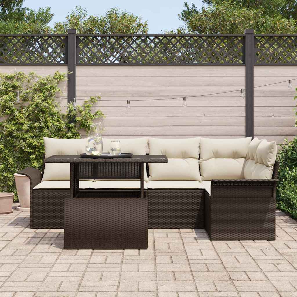 Set Divano da Giardino con cuscino 6 pcs Marrone polyrattan | homemem39