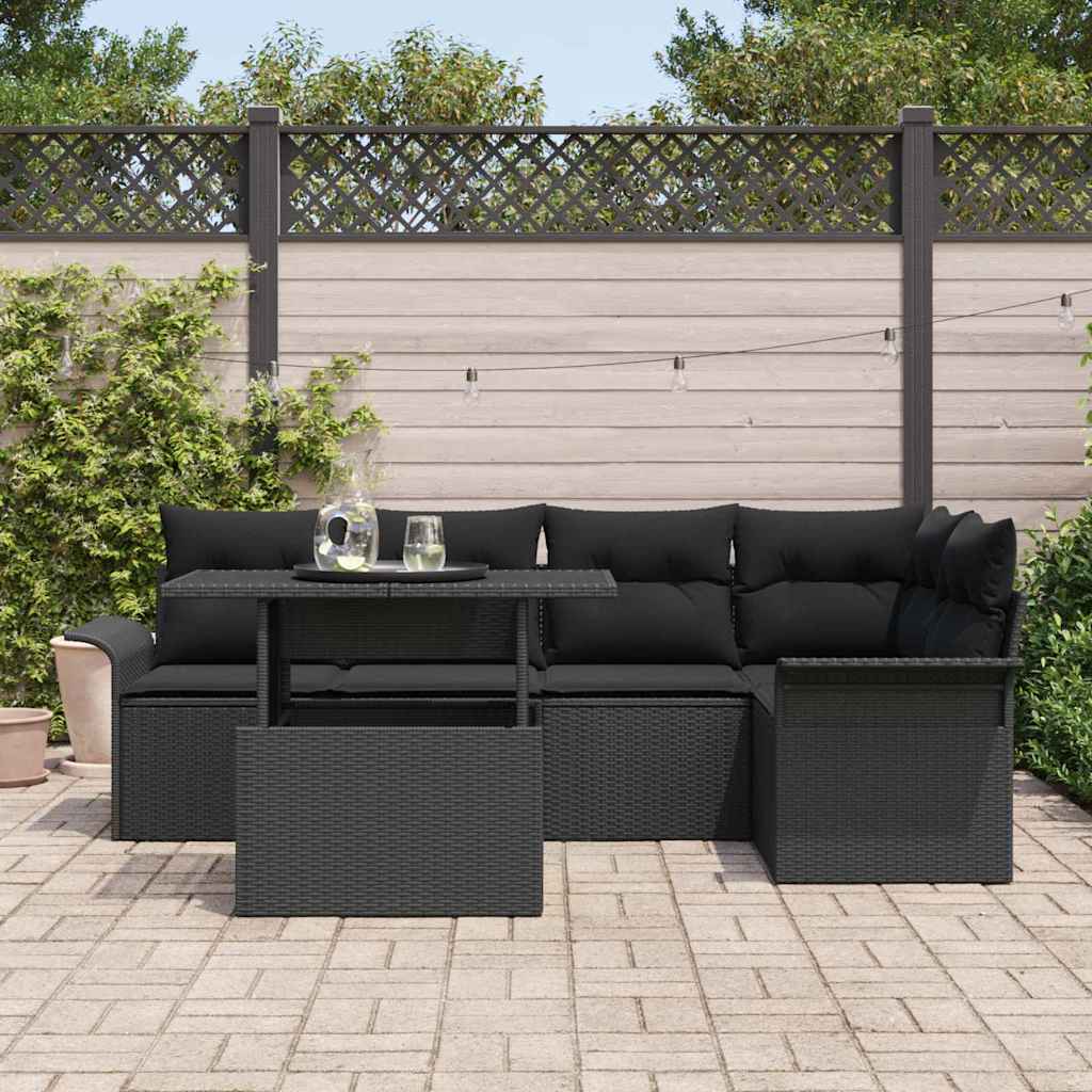 Set Divano da Giardino 6 pz Nero polyrattan